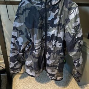 The North Face Black and Gray Camo Puffer Jacket